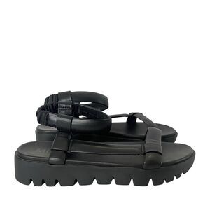 Mia Womens Size 9 Randie Faux Leather Flatform Sandal Elastic Ankle Strap Black